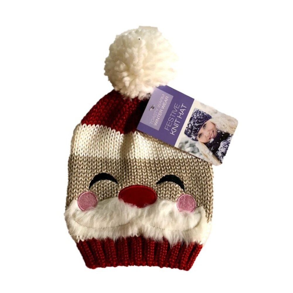 Kids Festive Santa Knit Hat With Pom-Pom